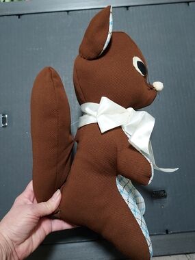 70s Vintage Hand Crafted Brown Plush Squirrel